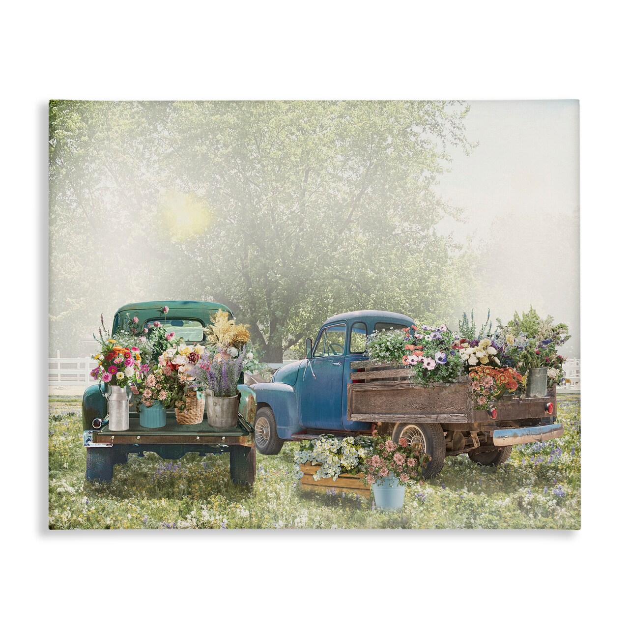 Stupell Industries Rustic Trucks with Country Flowers Canvas By Nan